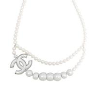 銀色鍍金 白色珍珠 CC 項鍊【CHANEL 香奈兒】