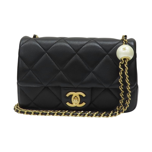 黑色 羊皮 菱格紋 珍珠調節 鍊帶 肩背包【CHANEL 香奈兒】 AS4861