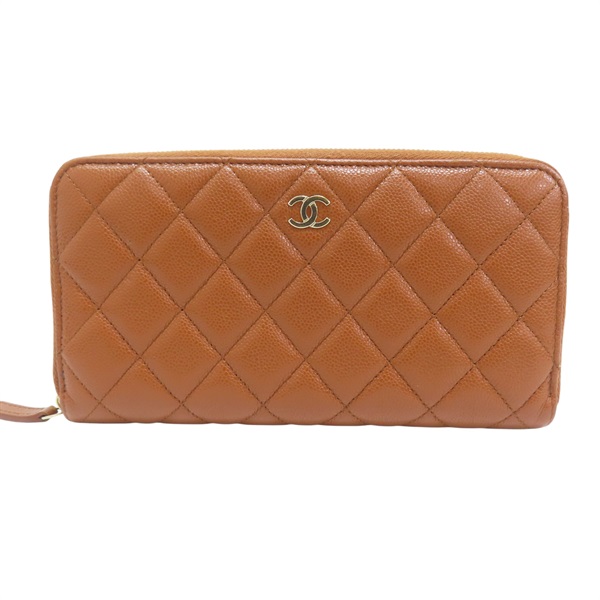 棕色 菱格紋 荔枝牛皮 拉鍊長夾【CHANEL 香奈兒】 AP0242