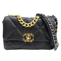 黑色 牛皮 19 26CM 鍊帶 肩背包 金釦【CHANEL 香奈兒】 AS1160