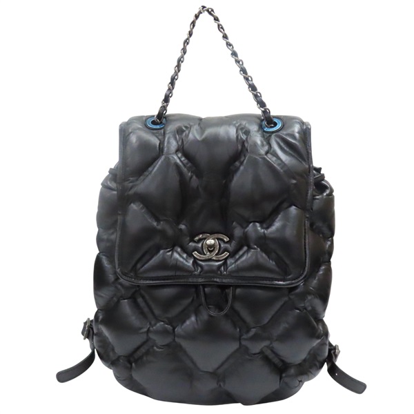 黑色 牛皮 後背包 銀釦【CHANEL 香奈兒】