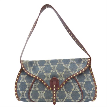 藍色單寧布 棕色牛皮 肩背包【CELINE 賽琳】