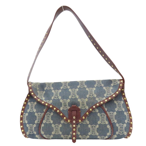 藍色單寧布 棕色牛皮 肩背包【CELINE 賽琳】