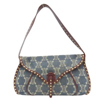 藍色單寧布 棕色牛皮 肩背包【CELINE 賽琳】