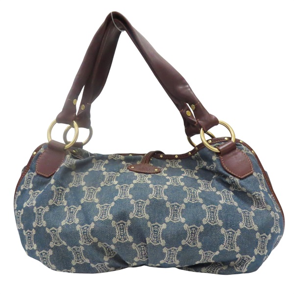 藍色單寧布 棕色牛皮 手提包【CELINE 賽琳】