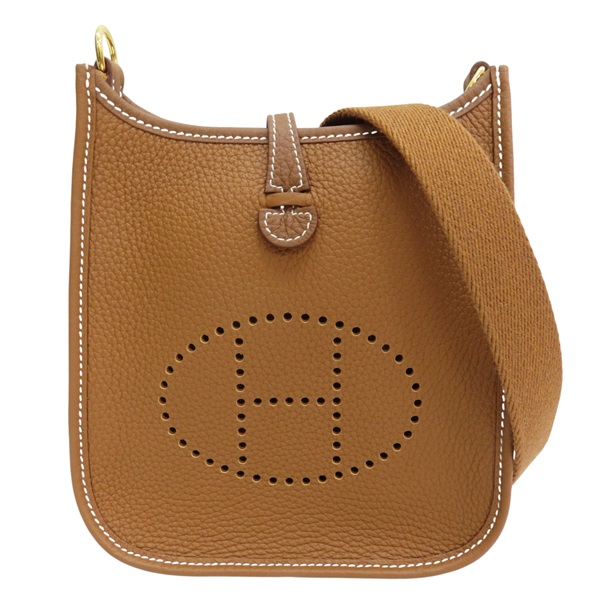 金棕色 Togo牛皮 Mini Evelyne U刻 肩背包 金扣【HERMES 愛馬仕】