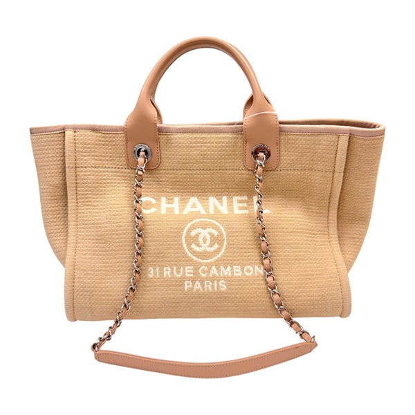 米色 帆布 Deauville MM 肩背包【CHANEL 香奈兒】 AS3257