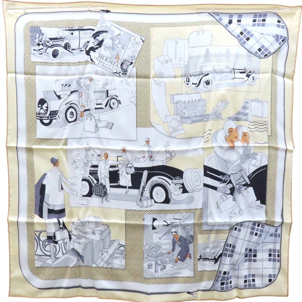 黃色 Confort en Automobile 絲綢 絲巾 70【HERMES 愛馬仕】
