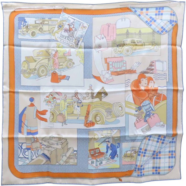 米色 Confort en Automobile 絲綢 絲巾 70【HERMES 愛馬仕】