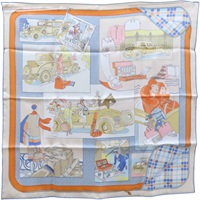 米色 Confort en Automobile 絲綢 絲巾 70【HERMES 愛馬仕】