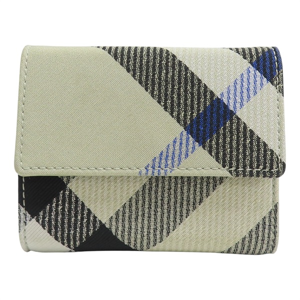 灰/藍色 格紋帆布 金扣 三折短夾 8086005【BURBERRY 巴寶莉】 8086005