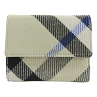 灰/藍色 格紋帆布 金扣 三折短夾 8086005【BURBERRY 巴寶莉】 8086005