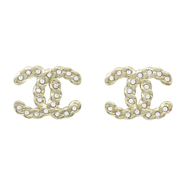 淺金色鍍金 CC 水鑽 logo earrings 針式耳環【CHANEL 香奈兒】