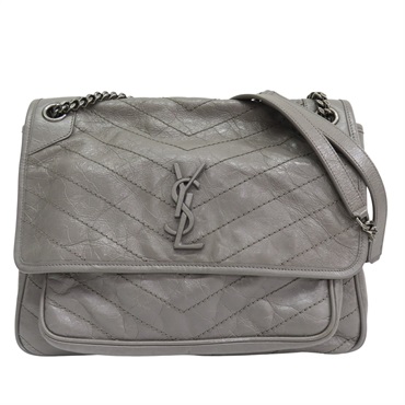 灰色 山羊皮 Niki 中型 鏈帶肩背包【SAINT LAURENT YSL 聖羅蘭 】 498883