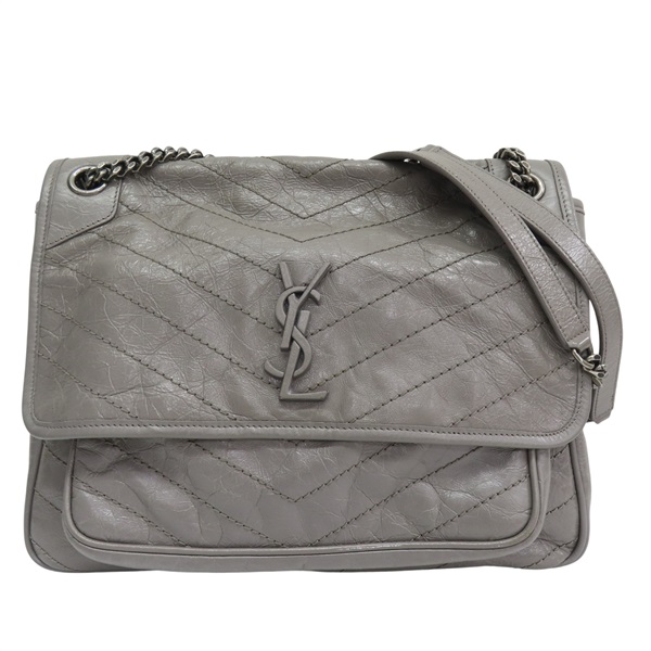 灰色 山羊皮 Niki 中型 鏈帶肩背包【SAINT LAURENT YSL 聖羅蘭 】 498883