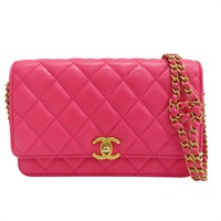 桃紅色 羊皮 WOC 雙鏈包 金釦【CHANEL 香奈兒】 AP3244