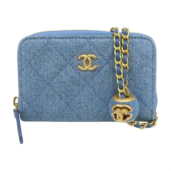 藍色 丹寧布 Golden Globe Cowboy Card Holder 金鍊 零錢包【CHANEL 香奈兒】