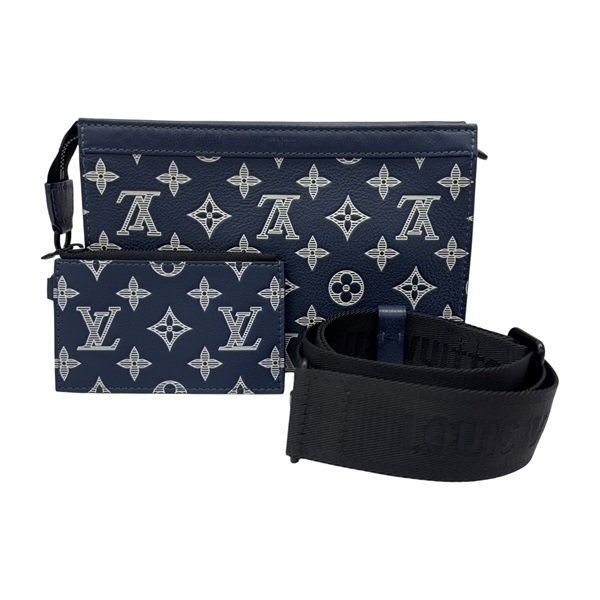 深藍色 原花 Shadow皮革 Gaston Wearable Wallet 肩背包【LOUIS VUITTON LV 路易威登】 M83384