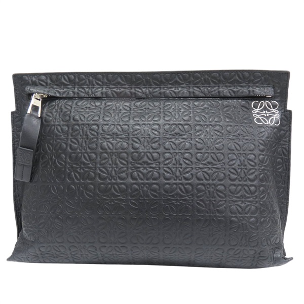 黑色 牛皮 壓紋 Embossed Repeat T Pouch 拉鍊手拿包【LOEWE 羅威】