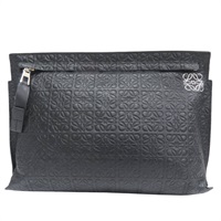 黑色 牛皮 壓紋 Embossed Repeat T Pouch 拉鍊手拿包【LOEWE 羅威】