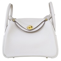 奶昔白 Taurillon牛皮 Mini Lindy 肩背包 Z刻 金釦【HERMES 愛馬仕】 H079086CC