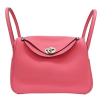 杜鵑粉 Taurillon牛皮 Lindy 26 肩背包 W刻 銀釦【HERMES 愛馬仕】 H073428CK