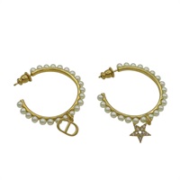 金色金屬 白色排珠 耳環【Dior 迪奧】