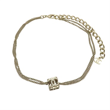 金色金屬 白色漆面 雙C方塊 頸鍊【CHANEL 香奈兒】