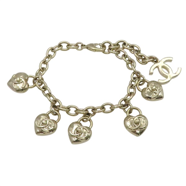 金色金屬 雙C 愛心鎖 手鍊【CHANEL 香奈兒】 AB9128