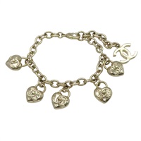 金色金屬 雙C 愛心鎖 手鍊【CHANEL 香奈兒】 AB9128