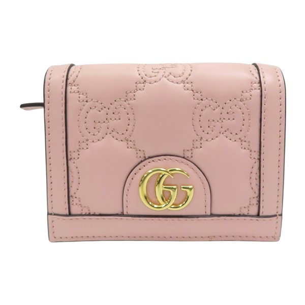 粉色牛皮 GG Matelasse 兩折短夾【GUCCI 古馳】 723786