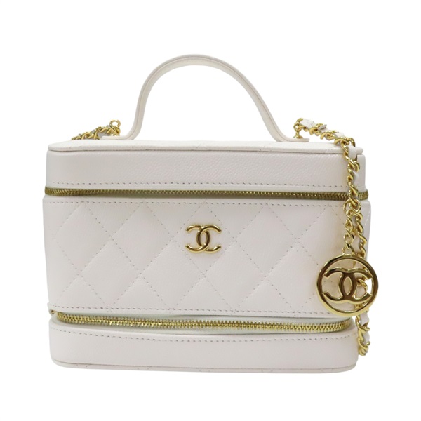 白色 菱格紋 荔枝牛皮 鍊帶 Top Handle Vanity Case 化妝箱 肩背包【CHANEL 香奈兒】 AP4688