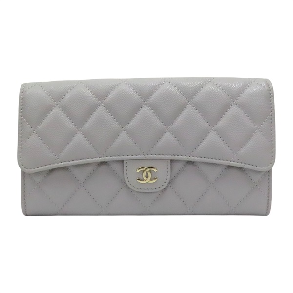 灰色牛皮 菱格紋 荔枝紋 扣式長夾 AP0241 (無卡)【CHANEL 香奈兒】 AP0241