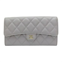 灰色牛皮 菱格紋 荔枝紋 扣式長夾 AP0241 (無卡)【CHANEL 香奈兒】 AP0241