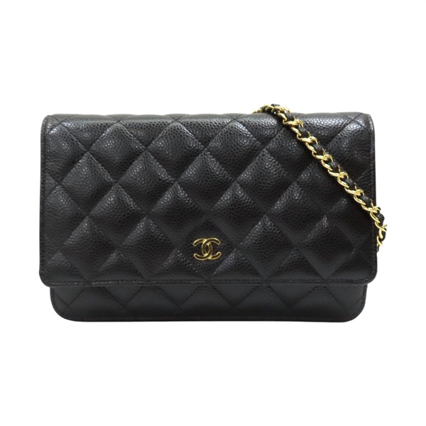 黑色 牛皮 菱格紋 牛皮 WOC 鍊帶 肩背包 金扣 AP0250 (無卡)【CHANEL 香奈兒】 A33814