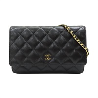 黑色 牛皮 菱格紋 牛皮 WOC 鍊帶 肩背包 金扣 AP0250 (無卡)【CHANEL 香奈兒】 A33814