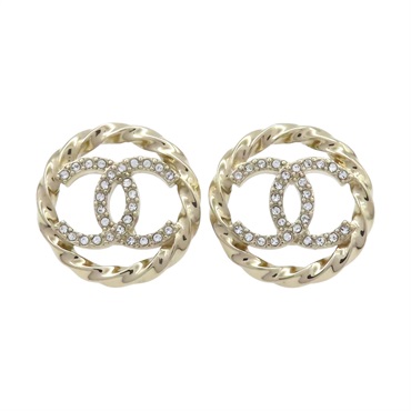 鍍金 麻花 logo水鑽 耳環【CHANEL 香奈兒】 ABA208