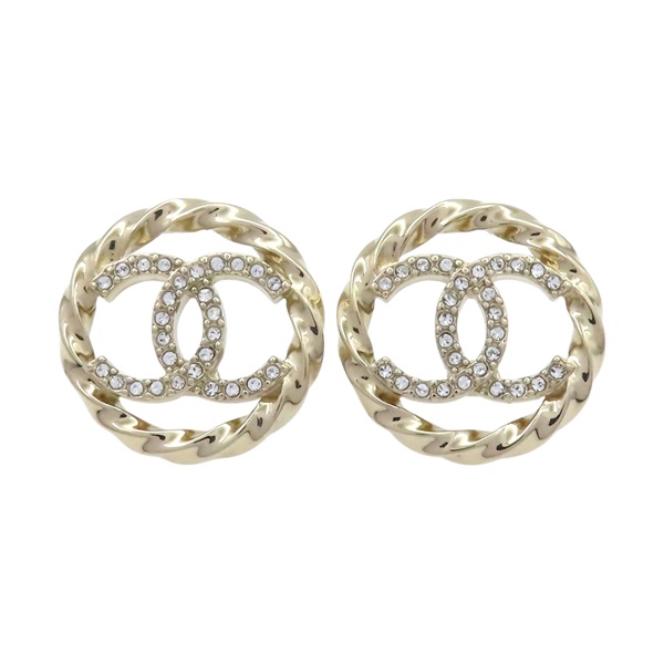 鍍金 麻花 logo水鑽 耳環【CHANEL 香奈兒】 ABA208