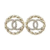 鍍金 麻花 logo水鑽 耳環【CHANEL 香奈兒】 ABA208