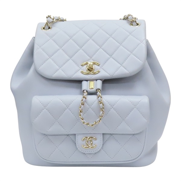 淡藍色 菱格紋牛皮 Duma 後背包【CHANEL 香奈兒】 AS3618