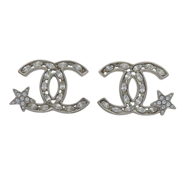 銀色金屬 雙C 星星 水晶 耳環【CHANEL 香奈兒】