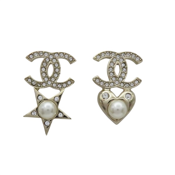 香檳金 金屬 雙C 愛心 星星 耳環【CHANEL 香奈兒】
