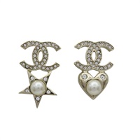香檳金 金屬 雙C 愛心 星星 耳環【CHANEL 香奈兒】