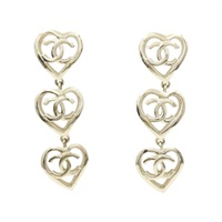 淺金色鍍金 愛心長串 CC 針式耳環【CHANEL 香奈兒】 AB7891