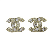 金色金屬 白色圓珠 水晶 雙C 耳環【CHANEL 香奈兒】 ABF560