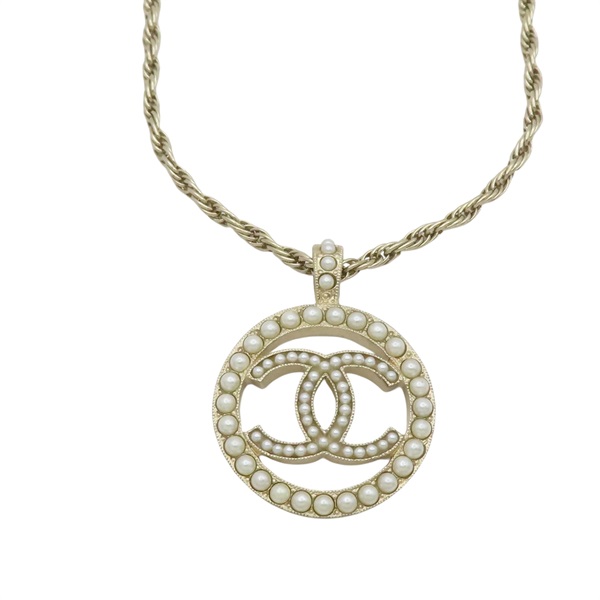 金色鍍金 白色圓珠 雙C 縷空 項鍊【CHANEL 香奈兒】 A99076