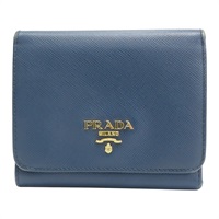 藍色 牛皮 金扣 三折短夾 1MH176【PRADA 普拉達】 1MH176