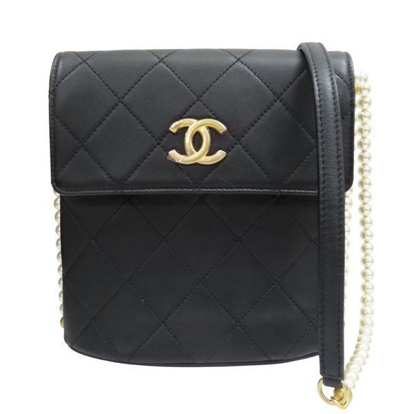 黑色 菱格紋 牛皮 珍珠鍊肩背包【CHANEL 香奈兒】 AS2503