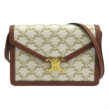 米白/棕色 Triomphe 帆布 牛皮 Maillon 肩背包【CELINE 賽琳】