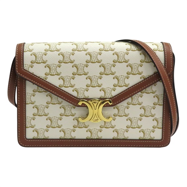 米白/棕色 Triomphe 帆布 牛皮 Maillon 肩背包【CELINE 賽琳】